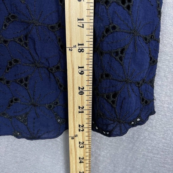 Eberjey Shirt Top Navy Blue Embroidered Evelyn Ruffled Cotton Large Top - Picture 8 of 10